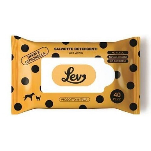 LEV SALVIETTE DETERGENTI CANE E GATTO PROFUMATE NEEM E CITRONELLA 40 PZ