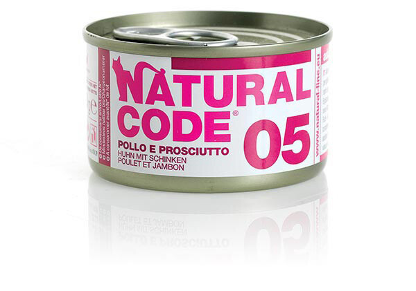 NATURAL CODE CIBO UMIDO GATTO POLLO E PROSCIUTTO 85 GR
