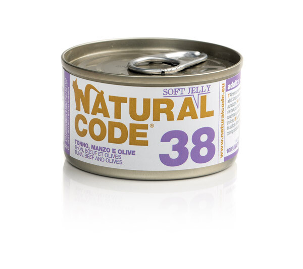 NATURAL CODE CIBO UMIDO GATTO TONNO, MANZO E OLIVE 85 GR