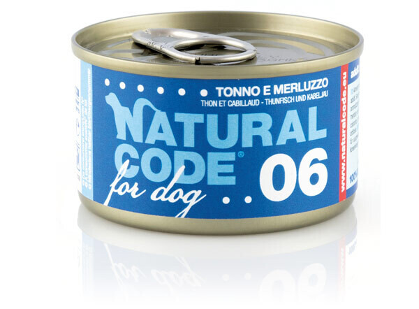 NATURAL CODE CIBO UMIDO CANE NATURALE TONNO E MERLUZZO 90 GR