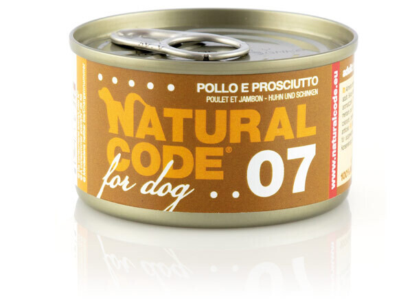 NATURAL CODE CIBO UMIDO CANE NATURALE POLLO E PROSCIUTTO 90 GR