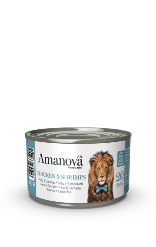 AMANOVA CIBO UMIDO NATURALE GATTO POLLO E GAMBERI IN BRODO 70 GR