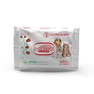 SALVIETT IN SALVIETTE DETERGENTI CANE E GATTO NO ALCOL IGIENIZZANTI CLOREXIDINA 100 PZ