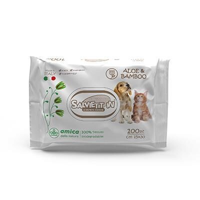 SALVIETT IN SALVIETTE DETERGENTI CANE E GATTO NO ALCOL PROFUMATE ALOE E BAMBOO 100 PZ