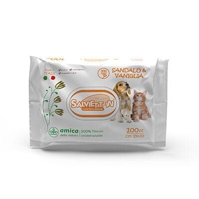 SALVIETT IN SALVIETTE DETERGENTI CANE E GATTO NO ALCOL PROFUMATE SANDALO E VANIGLIA 100 PZ