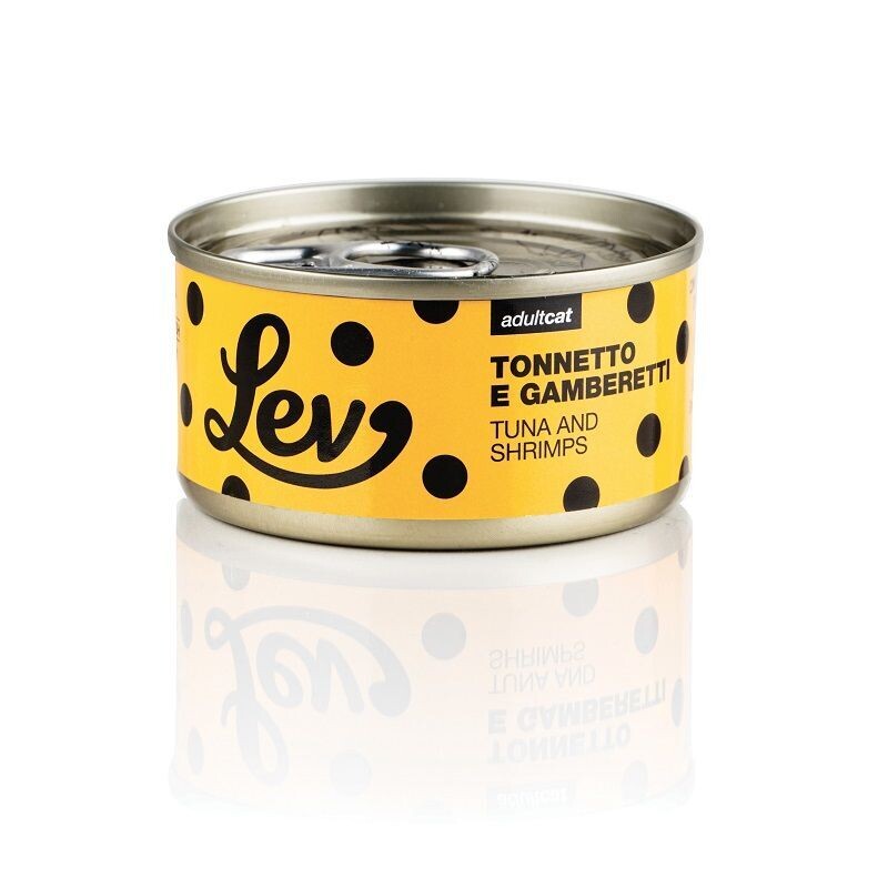 LEV CIBO UMIDO NATURALE GATTO TONNETTO E GAMBERETTI LATTINA 70 GR