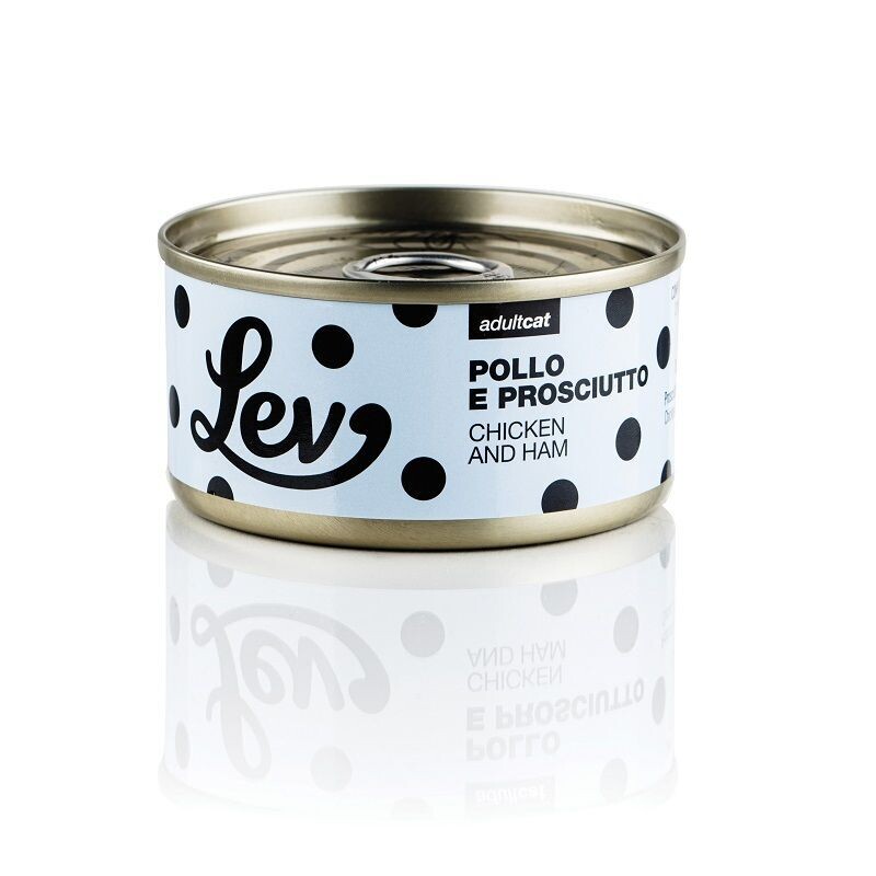 LEV CIBO UMIDO NATURALE GATTO POLLO E PROSCIUTTO LATTINA 70 GR