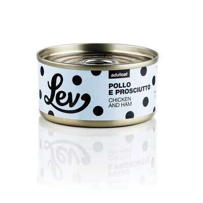 LEV CIBO UMIDO NATURALE GATTO POLLO E PROSCIUTTO LATTINA 70 GR
