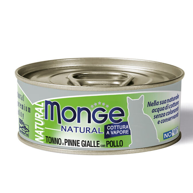MONGE NATURAL CIBO UMIDO GATTO ADULTO TONNO A PINNE GIALLE CON POLLO 80 GR