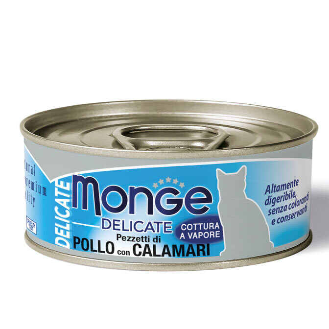 MONGE DELICATE CIBO UMIDO GATTO ADULTO POLLO CON CALAMARI 80 GR