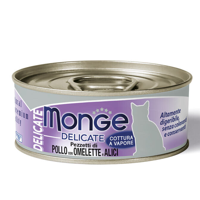 MONGE DELICATE CIBO UMIDO GATTO ADULTO POLLO CON OMELETTE E ACCIUGHINE 80 GR