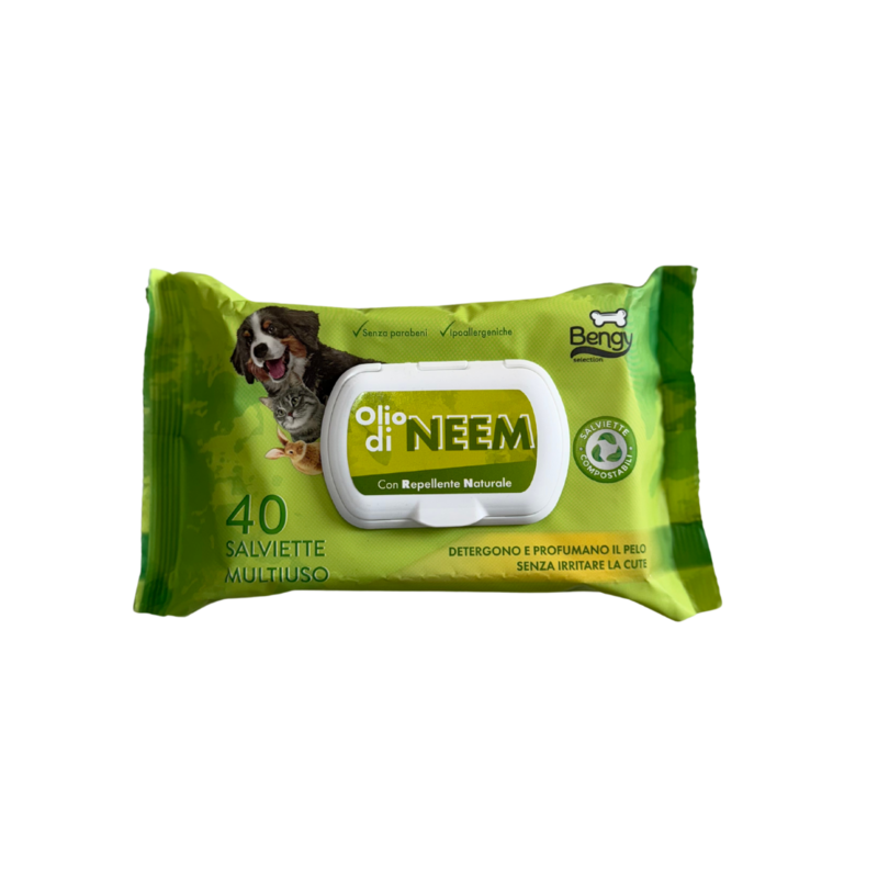 BENGY SALVIETTE DETERGENTI CANE E GATTO PROFUMATE OLIO DI NEEM 40 PZ