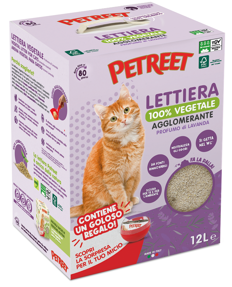 PETREET BOX LETTIERA VEGETALE PER GATTI PROFUMATA LAVANDA 12 LT + OMAGGIO
