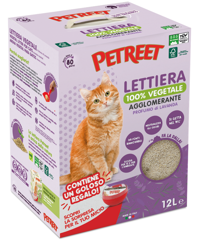 PETREET BOX LETTIERA VEGETALE PER GATTI PROFUMATA LAVANDA 12 LT + OMAGGIO