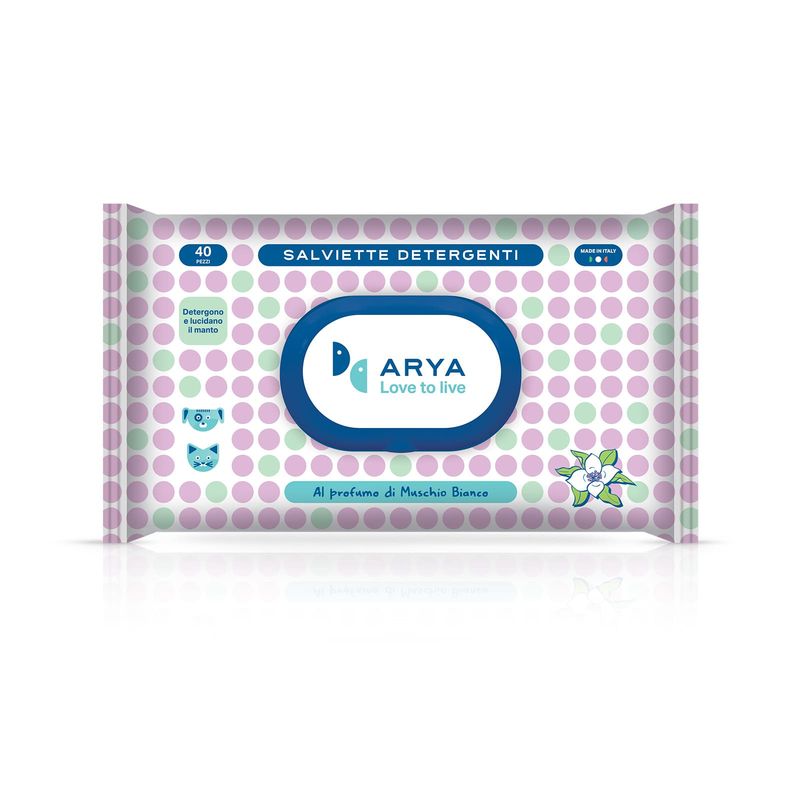 ARYA SALVIETTE DETERGENTI CANE E GATTO MUSCHIO BIANCO 40 PZ
