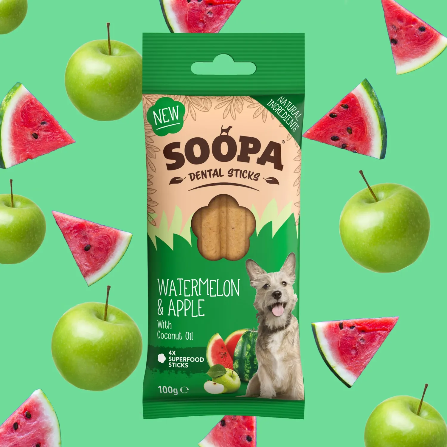 SOOPA DENTAL STICKS PER CANE NATURALI GUSTO ANGURIA E MELA VERDE 4 PZ