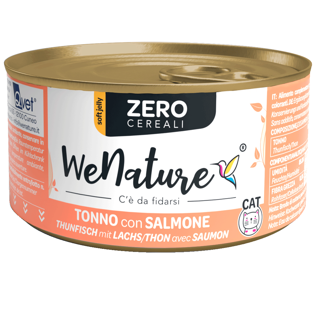 WENATURE CIBO UMIDO GATTO TONNO CON SALMONE ZERO CEREALI 85 GR