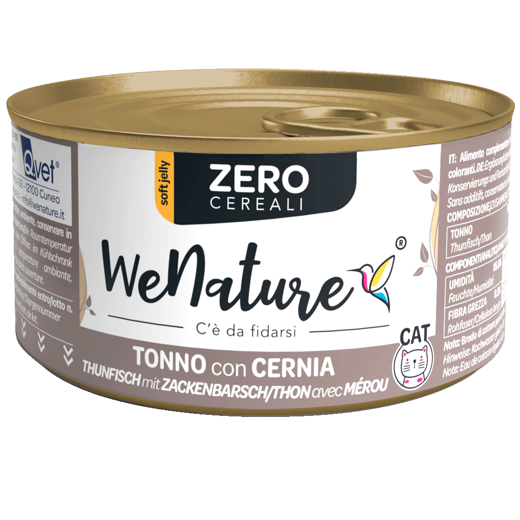 WE NATURE CIBO UMIDO NATURALE GATTO TONNO CON CERNIA ZERO CEREALI 85 GR