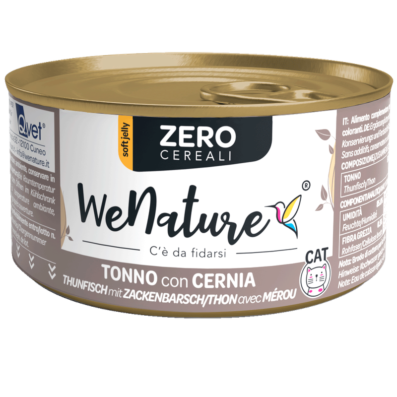 WE NATURE CIBO UMIDO NATURALE GATTO TONNO CON CERNIA ZERO CEREALI 85 GR