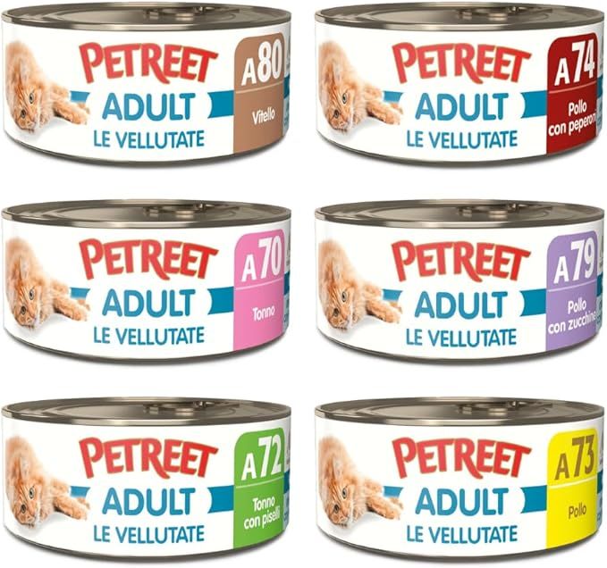 Petreet Le Vellutate, Scatolette di Cibo Umido per Gatti, Varietà di Gusti, 24 Pezzi da 70g