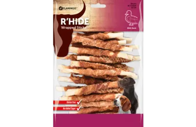 FLAMINGO SNACKS R&#39;HIDE BASTONE BIANCO CON ANATRA 12CM 10-12GR / 30 PZS 350G