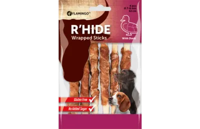 FLAMINGO SNACKS R&#39;HIDE BASTONE BIANCO CON ANATRA 12CM 10-12GR / 6 PZS 70G