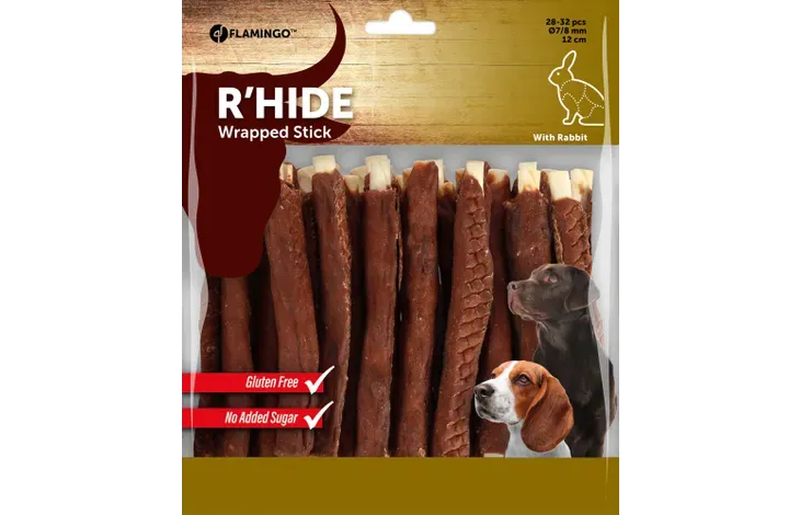 FLAMINGO SNACKS R&#39;HIDE BASTONE BIANCO CON CONIGLIO 12CM 10-12GR / 30 PZS 350G