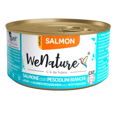 WENATURE CIBO UMIDO GATTO JELLY SALMONE CON PESCIOLINI BIANCHI ZERO CEREALI 85 GR