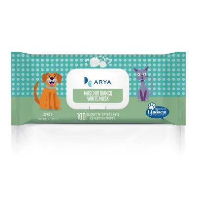ARYA SALVIETTE DETERGENTI CANE E GATTO MAXI FORMATO MUSCHIO BIANCO 100 PZ