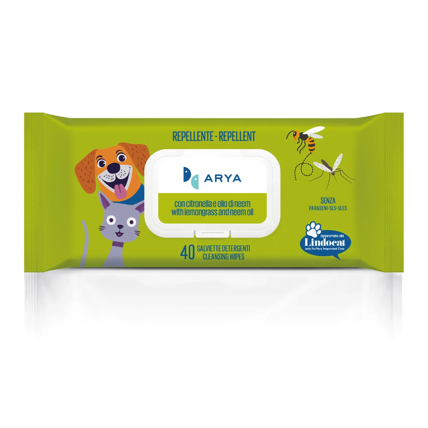 ARYA SALVIETTE DETERGENTI CANE E GATTO REPELLENTE 40 PZ