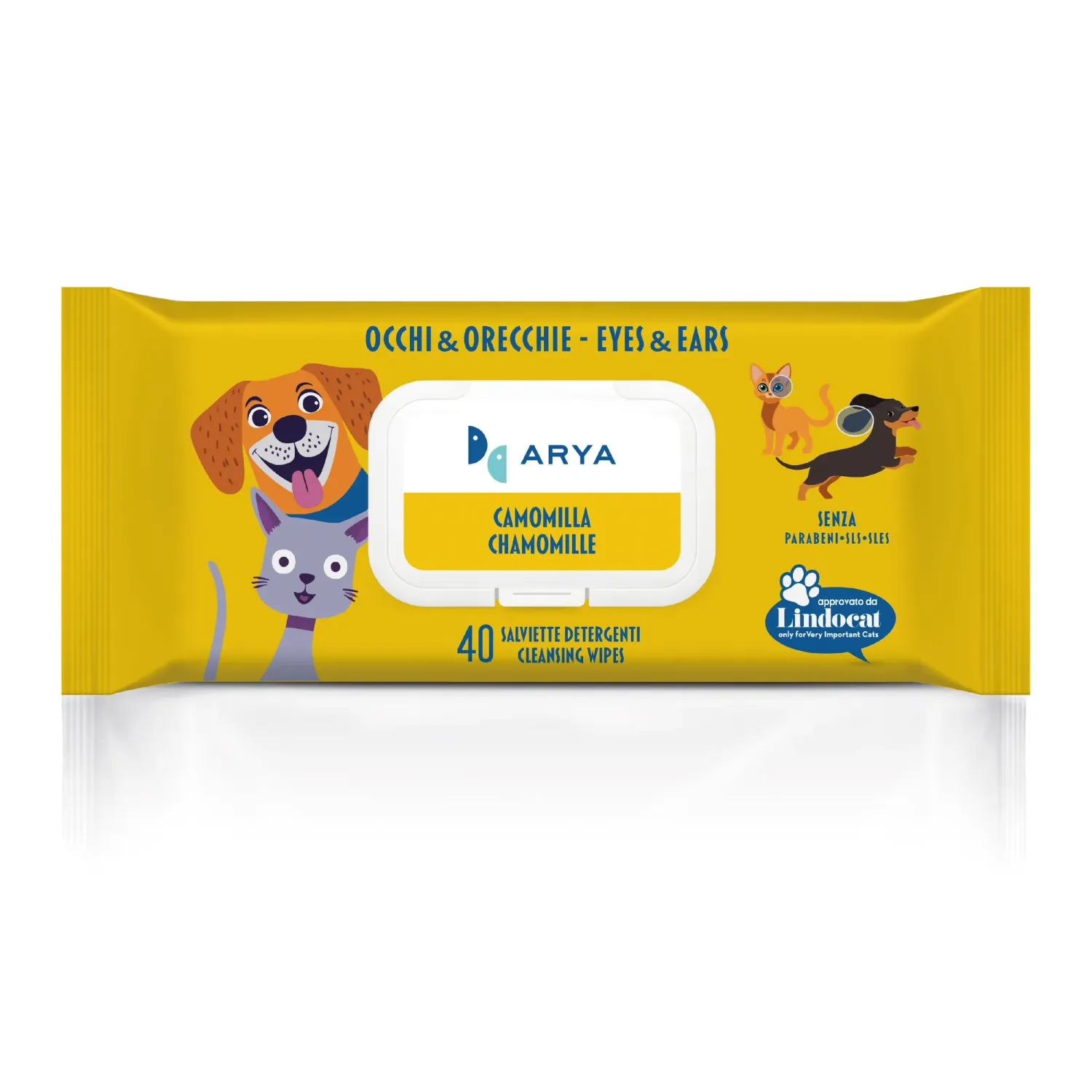 ARYA SALVIETTE DETERGENTI CANE E GATTO OCCHI E ORECCHIE 40 PZ