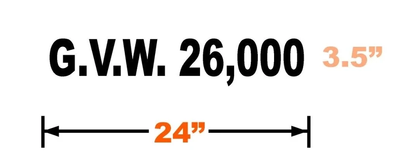 GROSS VEHICLE WEIGHT -GVW NUMBER DECAL 24X3.5