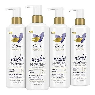 Dove Body Love Body Cleanser Night Recovery 4 Count For Dry and Worn Down Skin Body Wash with Retinol Serum and Botanical Oils 17.5 oz