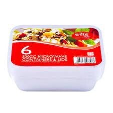 E-lite 500cc Microwave Containers &amp; Lids 6packs