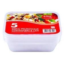 E-lite 650cc Microwave Containers &amp; Lids 5packs