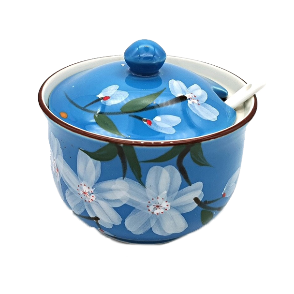 Japanese Style Seasoning Pot c/w Spoon  - Blue