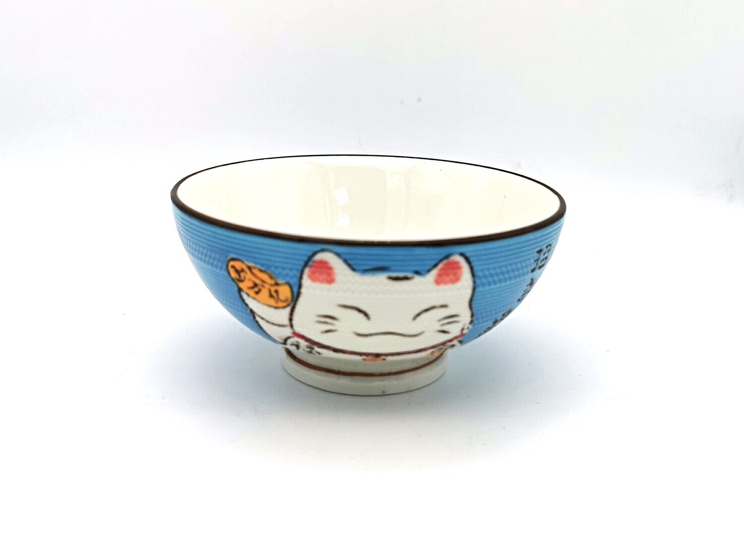 Lucky Cat Japanese Rice Bowl 4.5&quot; - Blue