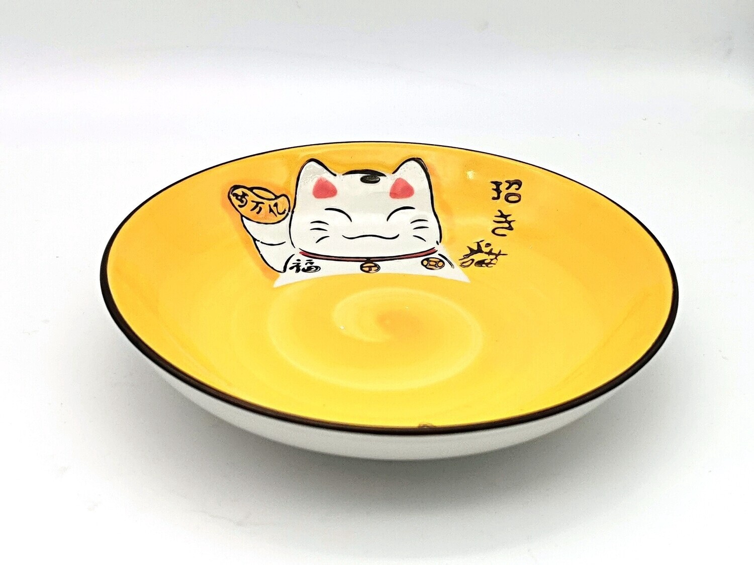 Lucky Cat Japanese Style Ceramic Plate 6&quot; - Yellow