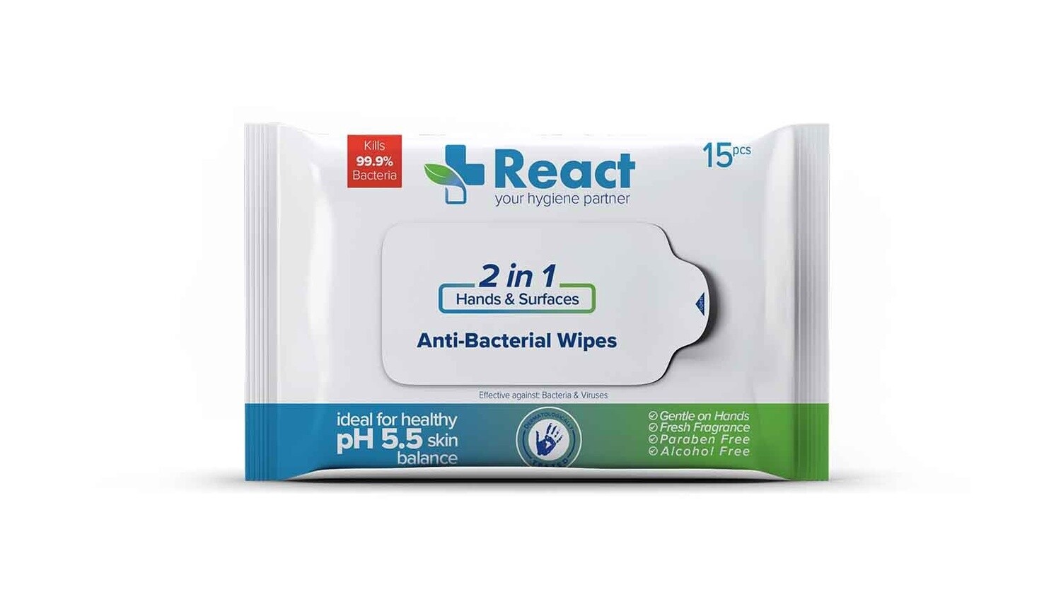 React Anti-Bacterial Wipes 15pcs