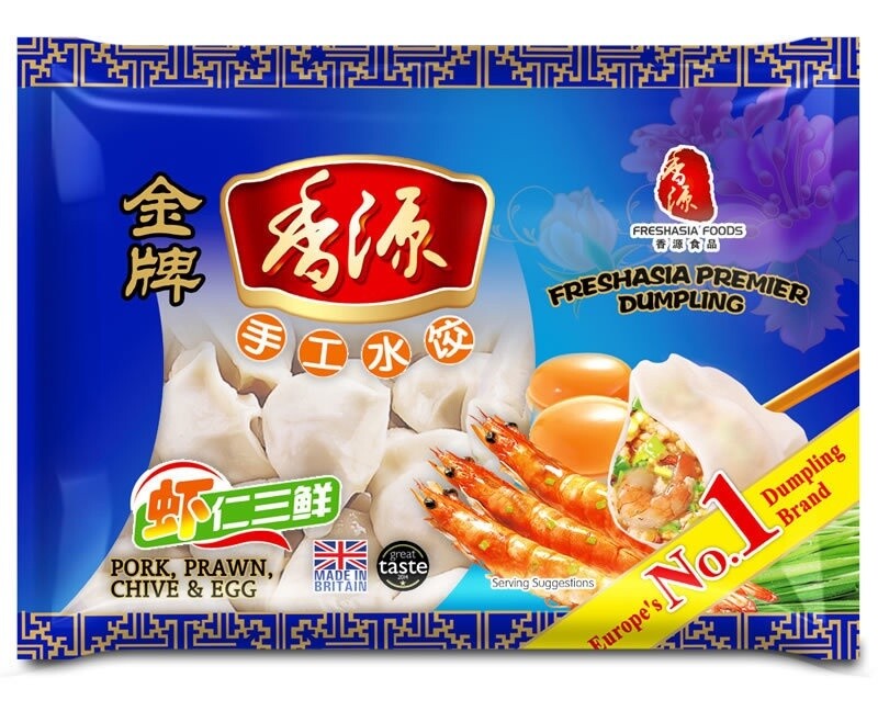 Fresh Asia Pork with Prawn Chive &amp; Egg Dumplings 香源金牌 虾仁三鲜水饺 400g