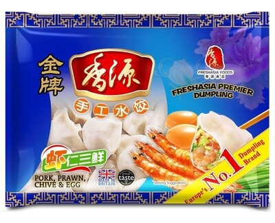 Fresh Asia Pork with Prawn Chive &amp; Egg Dumplings 香源金牌 虾仁三鲜水饺 400g