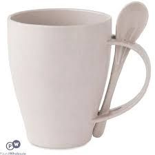 Bamboo PP White Coffee Mug With Spoon 300ml