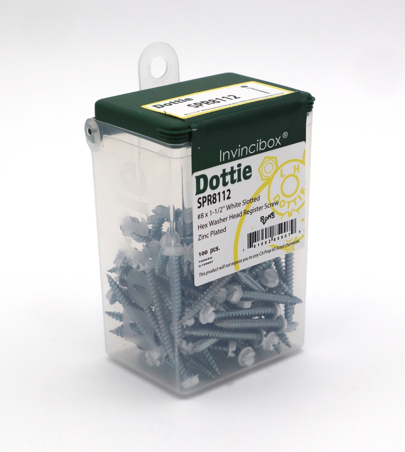 #8 x 1-1/2 #8 x 1-1/2" White Slotted Hex Washer Head Register Screw