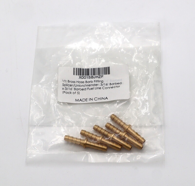 3/16x3/16 Brass Barbed Hose Fitting (Each)