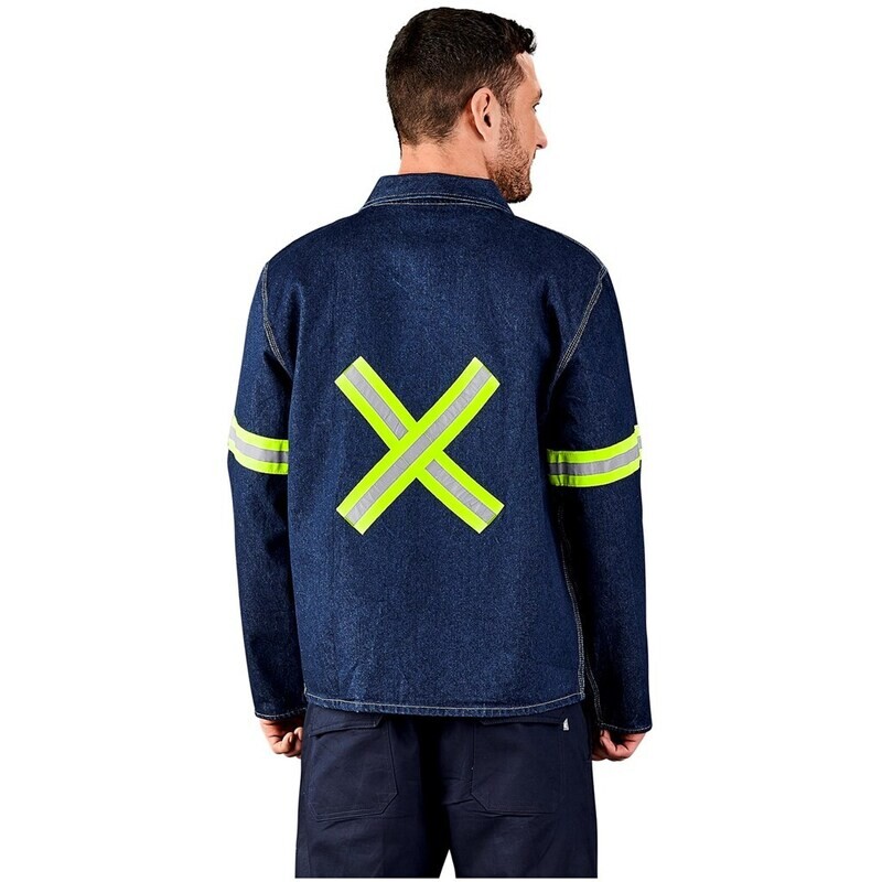 Cast Premium 100% Cotton Denim Jacket - Reflective Arms &amp; Back - Yellow Tape - Unisex