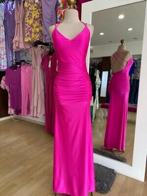 Vestido largo drapeado tirantes cruzados Rosa fucsia