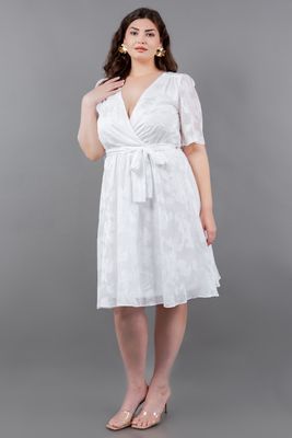 Vestido cruce amarre hojas extra Blanco