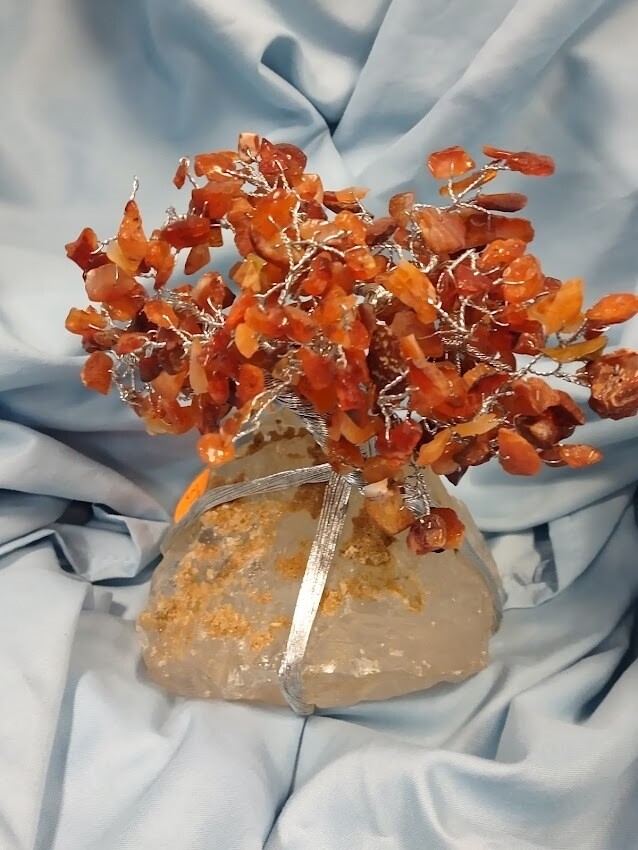 Carnelian Gemstone Tree w/ Smokey Quartz Base/silver wire
