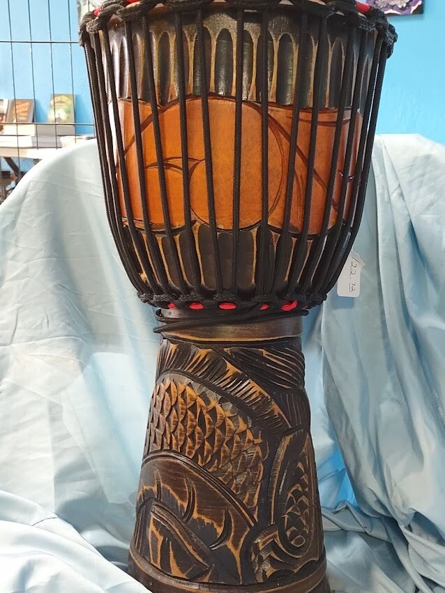 Carved Dragon Drum/dark Brown