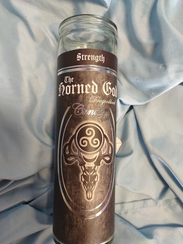 7day glass ritual candle/horned god/dragonsblood